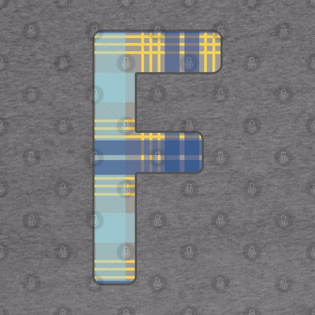 Monogram Letter F, Blue, Yellow and Grey Scottish Tartan Style Typography Design by MacPean